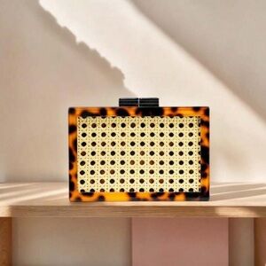 Tortoise Shell and Woven Clutch